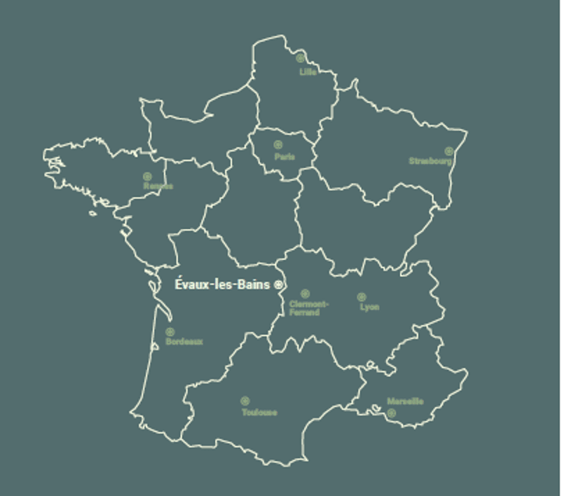 Emplacement des thermes Évaux-les-Bains sur carte de France