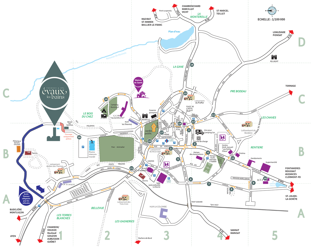 Plan d'accès aux thermes & spa Évaux-les-Bains 2023